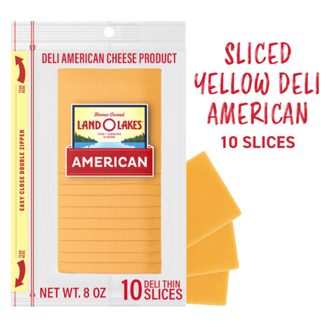 Land O Lakes Yellow Deli American Cheese, Packaged Sliced Cheese, 8oz, 10 Slices