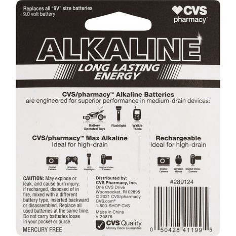 CVS Pharmacy 9V1 Alkaline Long Lasting Energy Battery