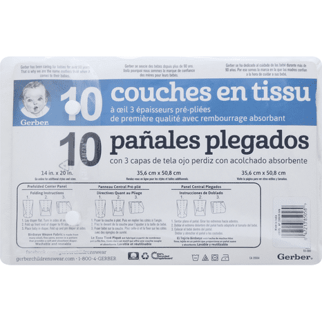 Gerber Cloth Diapers, Prefold Birdseye, 3-Ply