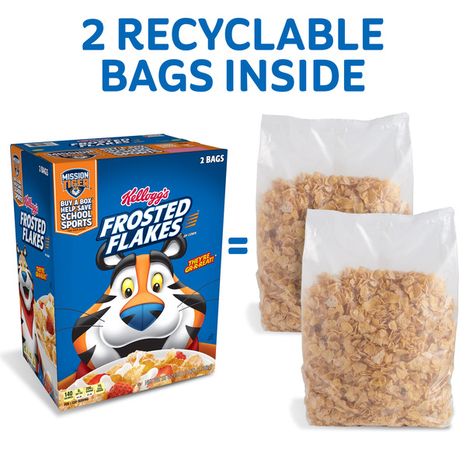 Kellogg's Cold Breakfast Cereal, 8 Vitamins and Minerals, Kids Snacks, Original, Box (2 Bags)