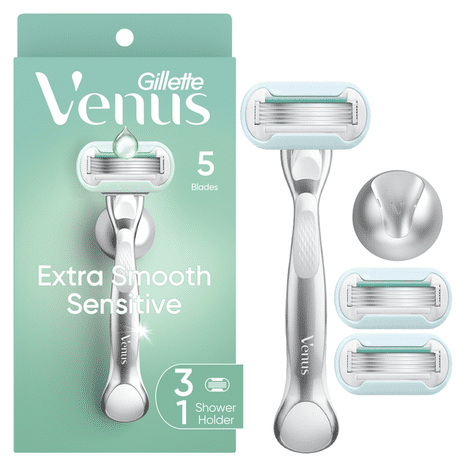 Venus Extra Smooth Sensitive Women's Razor, 3 Blade Refills + Shower Holder
