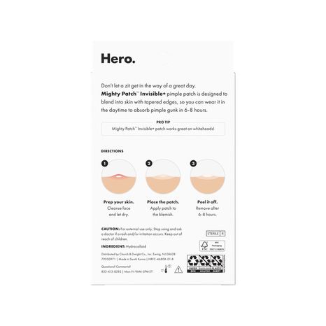 Hero Cosmetics Mighty Patch Mighty Patch Invisible+, Hydrocolloid Acne Pimple Patch