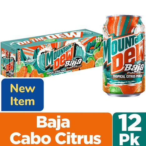 Mountain Dew Soda Pop Baja Cabo Citrus Tropical Punch Soda Cans