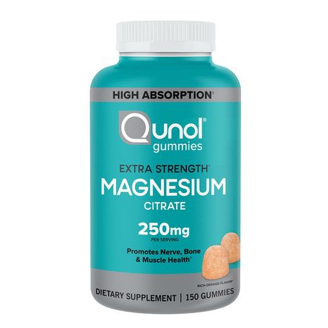 Qunol Extra Strength Magnesium Citrate 250 Mg/serving Promotes Nerve Bonr & Muscle Health Dietary Supplement Gummies Rich Orange