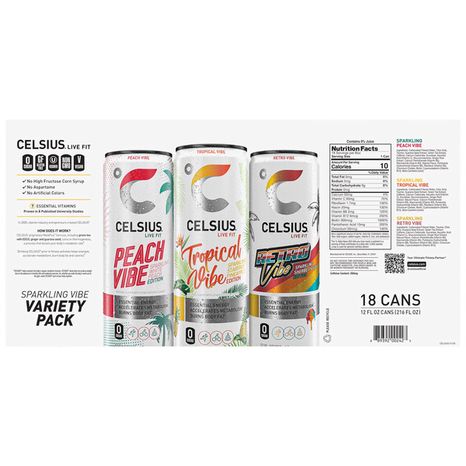 Celsius Live Fit Sparkling Vibe Energy Drinks, Variety Pack