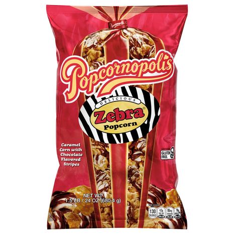 Popcornopolis Zebra 24 oz Bag, Caramel with Chocolatey Stripes Flavored Indulgent Popcorn