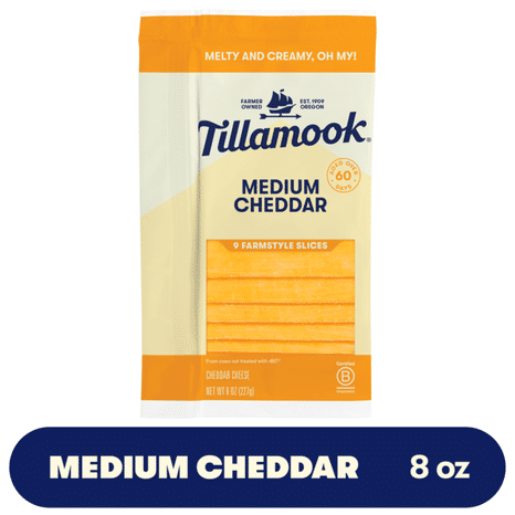 Tillamook Farmstyle Medium Cheddar Cheese Slices, 8oz, 9ct