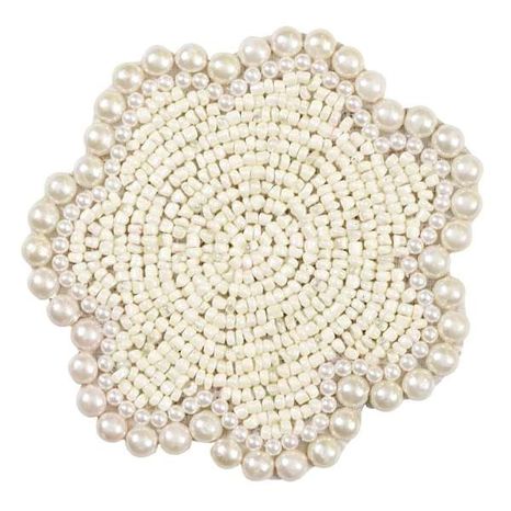 At Home Flower Fully Beaded Coasters - Ivory