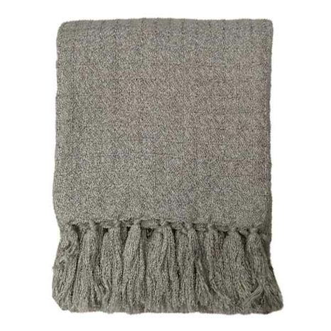 At Home 50x60 Fuzzy Plaid Woven Throw Blanket - Grey