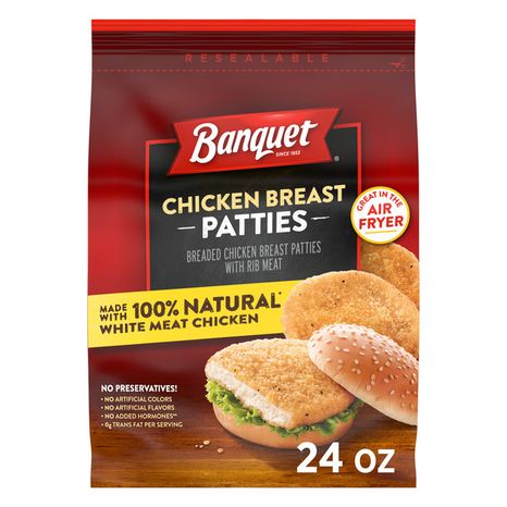 Banquet Chicken Breast Patties, Frozen Meal