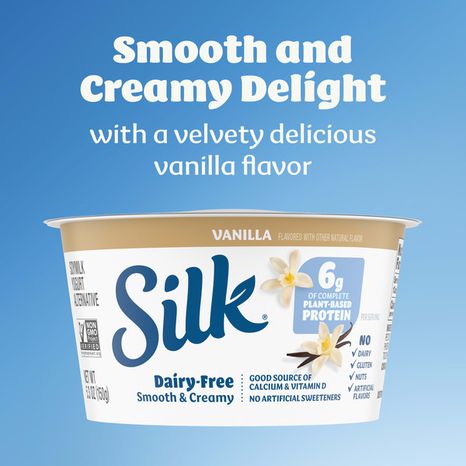 Silk Vanilla Dairy Free, Soy Milk Yogurt Alternative, Smooth and Creamy Plant Based Yogurt with 6 Grams of Protein Per Serving, 5.3 OZ Container