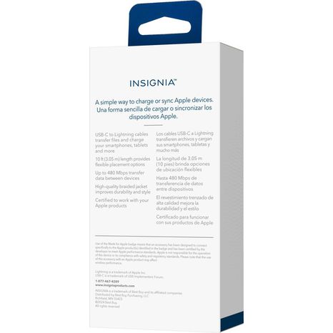 Insignia Lightning to USB-C Braided Charge & Sync Cable - Moon Gray