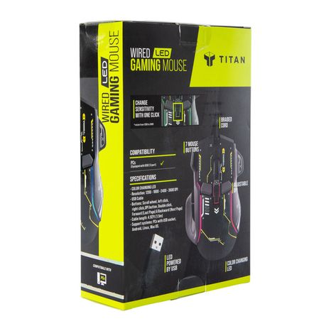 TITAN Wired LED Gaming Mouse, Large