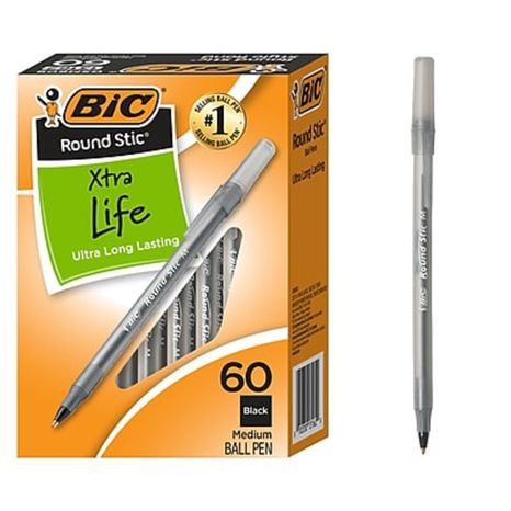 BIC Ball Pens, Xtra Life, Black Ink, Medium