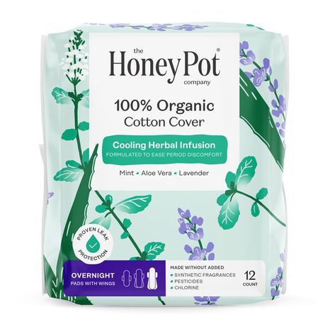 The Honey Pot Company 100% Organic Cotton Cover Cooling Herbal Infusion Overnight Pad