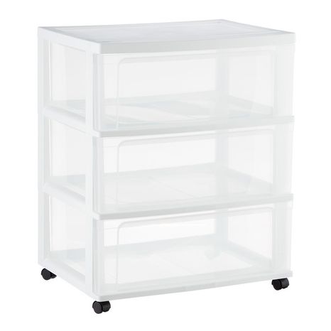 Iris Plastic 3 Drawer Wide Storage Drawer Cart with 4 Caster Wheels for Home, 15 3/4 x 21 1/2 x 26 in - White