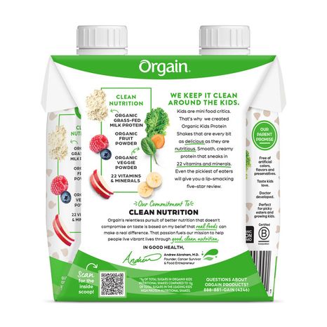 Orgain Organic Kids Nutritional Dairy Protein Shakes, Chocolate, 8.25 Fl Oz, Pack of 4