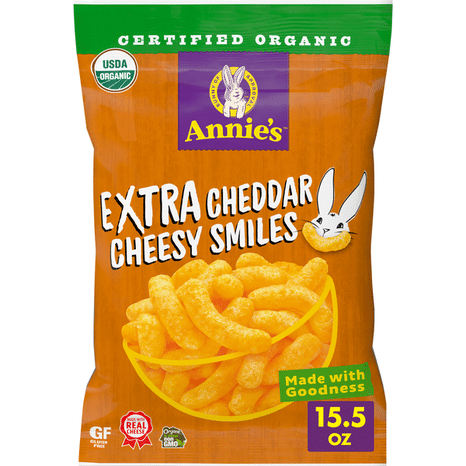 Annie's Organic Extra Cheddar Cheesy Smiles Baked Corn Puffs