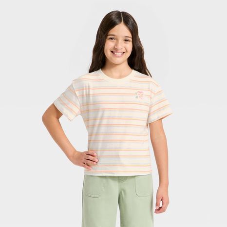 Cat & Jack Girls' Short Sleeve Striped T-Shirt, XS - Multicolor