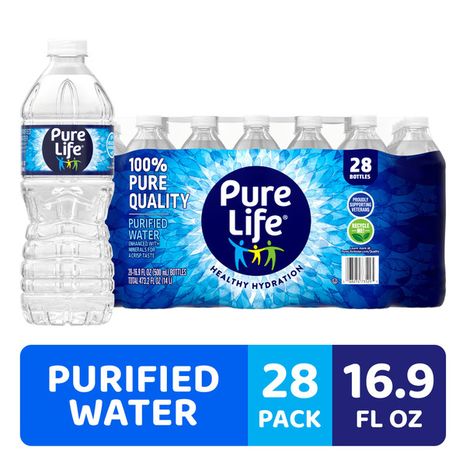 PURE LIFE Purified Water, 16.9 Fl Oz / 500 mL, Plastic Bottled Water (28 Pack)