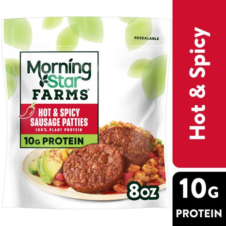 Morning Star Farms Veggie Breakfast Hot and Spicy Plant Based Sausage Patties, Vegan Meat, 6 Count