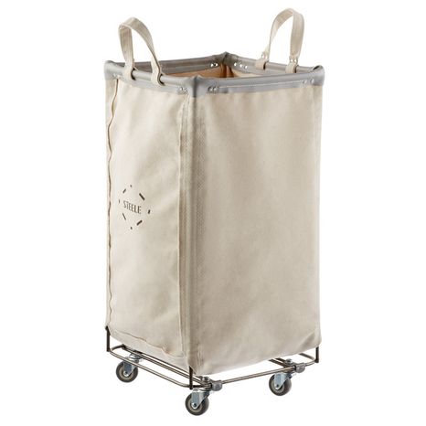 The Container Store 14" x 14" x 28" Natural & Grey Steele Canvas Squared Sorting Hamper