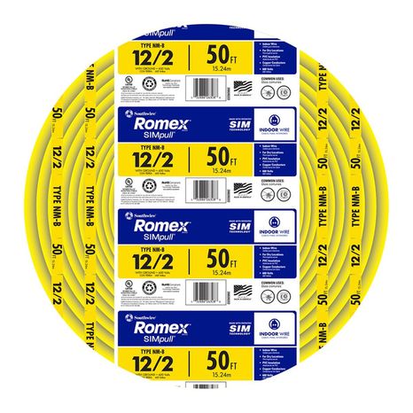 Romex Southwire 50' 12/2 Solid CU SIMpull NM-B Gauge Indoor Residential Electrical Wire