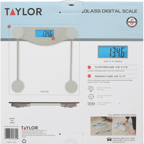 Taylor Digital Scale, Glass, 400 Lb Capacity