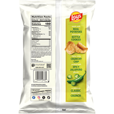 Lay's Kettle Cooked Potato Chips Jalapeno Flavored