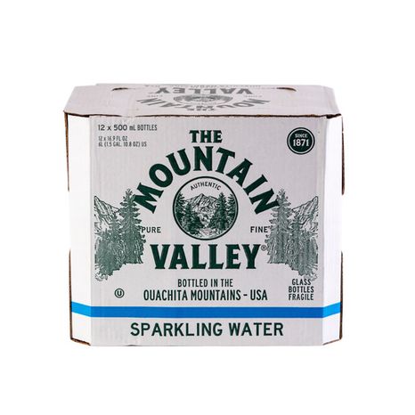 MOUNTAIN VALLEY Sparkling Water Glass Bottles, 0.5 Liter, 12 Pack