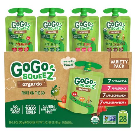 GoGo Squeez Organic Fruit Blend, Apple Strawberry, Apple Apple, Apple Peach, Apple Cinnamon