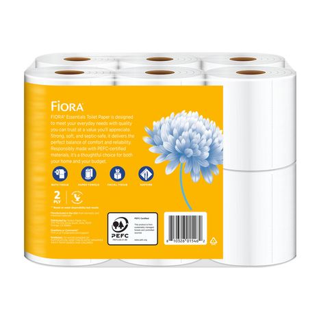 Fiora 2-Ply, Unscented Bath Tissue, Essentials Double Rolls