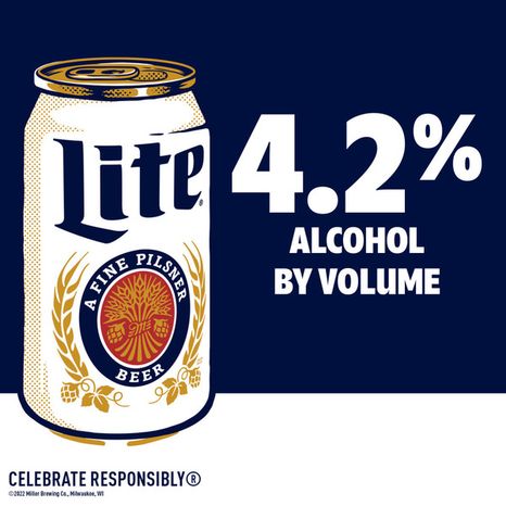Miller Lite American Light Lager Beer, 4.2% ABV, 24-oz beer can