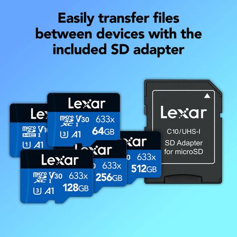 Lexar JumpDrive LSDMI64GBBNL633 64GB High-Performance 633x microSDXC Flash Memory Card