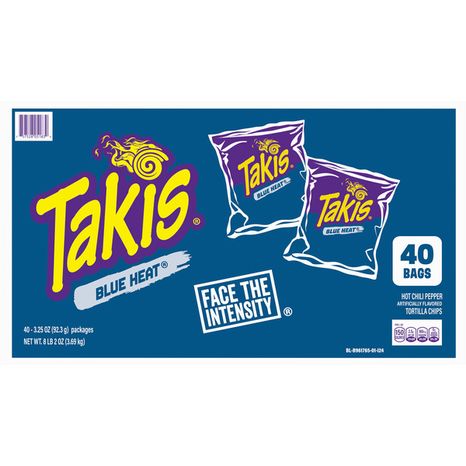 Takis Blue Heat 40 pc / 3.25 oz Snack Size Multipack, Hot Chili Pepper Flavored Extreme Spicy Rolled Tortilla Chips