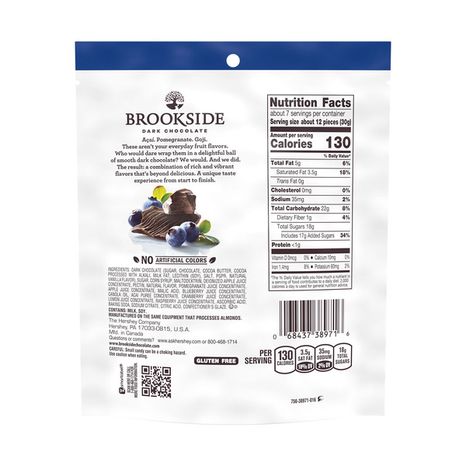 BROOKSIDE Dark Chocolate, Acai and Blueberry Flavored Snacking Chocolate Bag, 7 oz