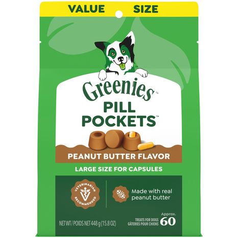GREENIES Pill Pockets, Large Size Dog Treats, Peanut Butter Flavor, 15.8 oz. Pouch