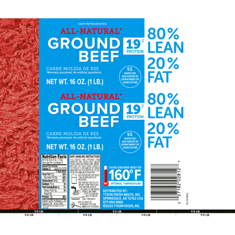 Ibp Trusted Excellence All Natural* 80% Lean/20% Fat Ground Beef Roll, 1 lb