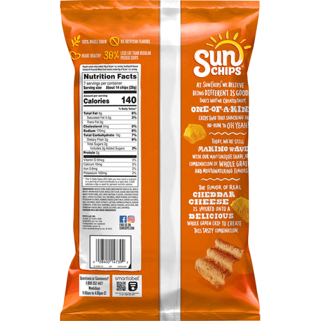 Sun Chips Flavored Whole Grain Snacks, Harvest Cheddar