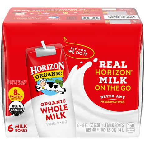 Horizon Organic Shelf Stable Whole Milk Boxes, 8 fl oz, 6 Count