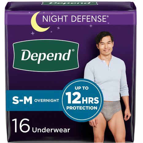 Depend Night Defense Adult Incontinence Underwear for Men, Overnight, S/M, Grey