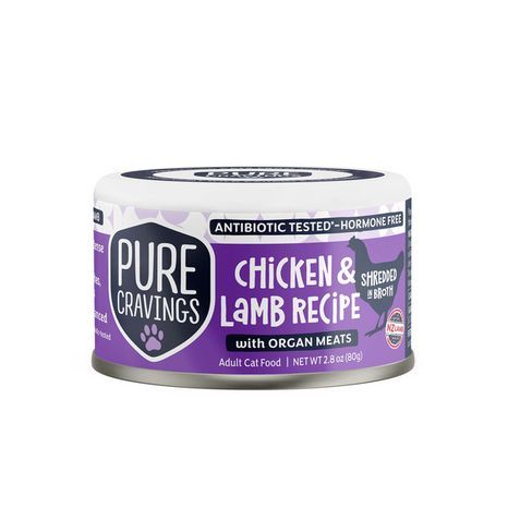 Pure Cravings Chicken & Lamb Recipe With Organ Meats Shredded in Broth Canned Cat Food