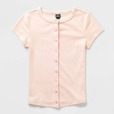 Wild Fable Women's Cap Sleeve Round Neck Button-Down Shirt, XXS - Pink