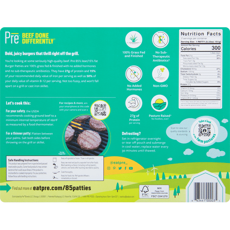 Pre Burger Patties, Beef, 85%/15%