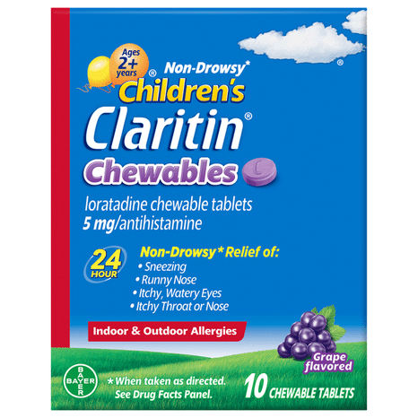 Claritin Antihistamine, Children's, Non-Drowsy, 5 mg, Chewable Tablets, Grape Flavored