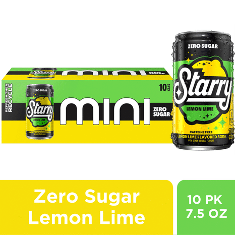 Starry Zero Sugar Soda Lemon Lime 7.5 Fl Oz, 10 Count