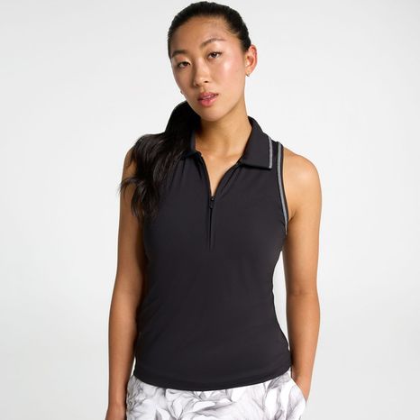 CALIA Women's Golf Fashion Sleeveless Polo, M - Pure Black