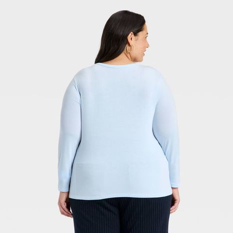 A New Day Women's Long Sleeve Fitted Jersey T-Shirt, 4X - Light Blue