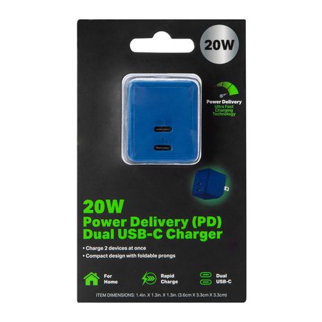 Five Below 20W Power Delivery Dual USB-C Charger - Blue