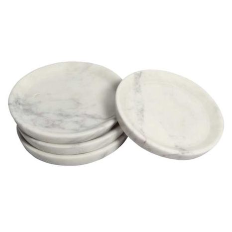 At Home Marbled Stoneware Rimmed Coasters - White